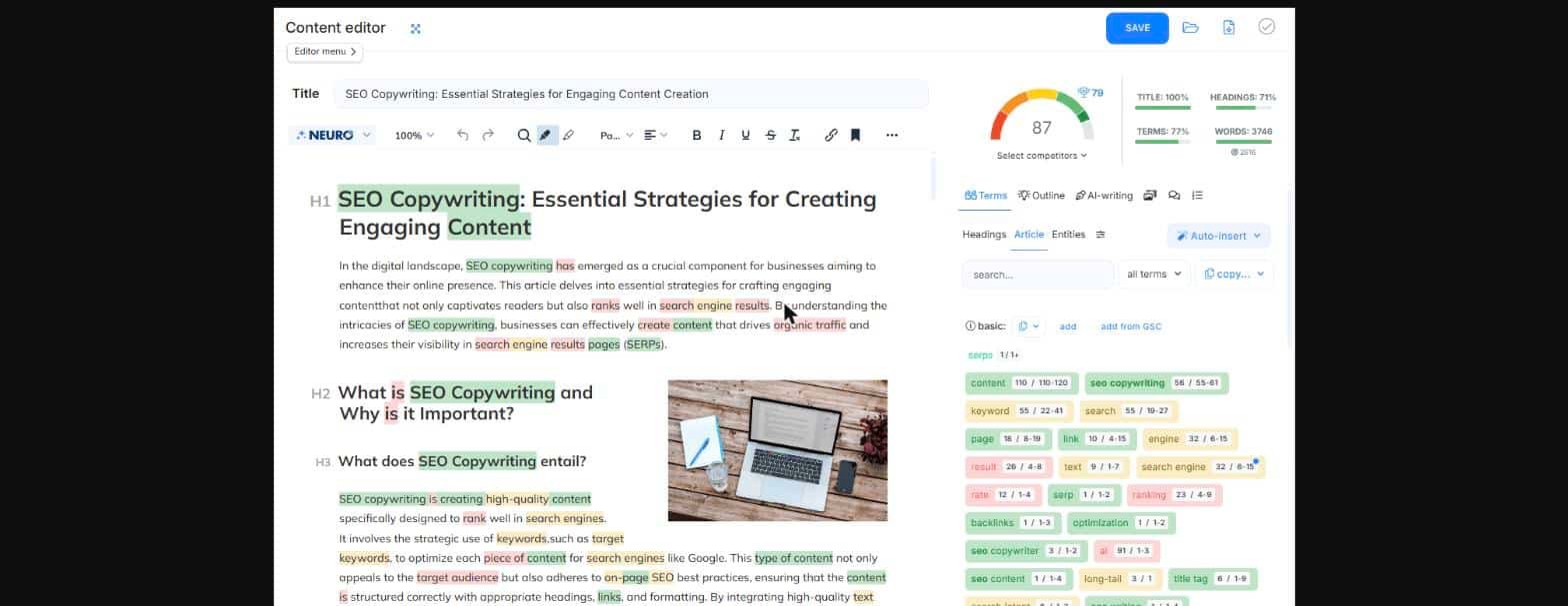 Editeur de contenu Neuron Writer