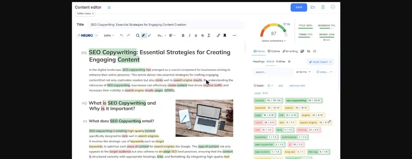 Editeur de contenu Neuron Writer